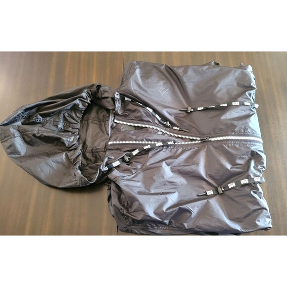 UGG Brittany Hooded Anorak Rain Coat Black Size L White Zipper Pockets Festival - Picture 3 of 15